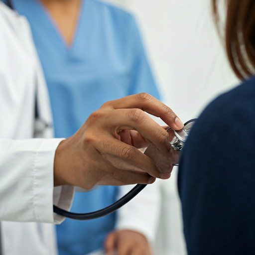 Médecin bienveillant avec un stéthoscope écoutant un patient